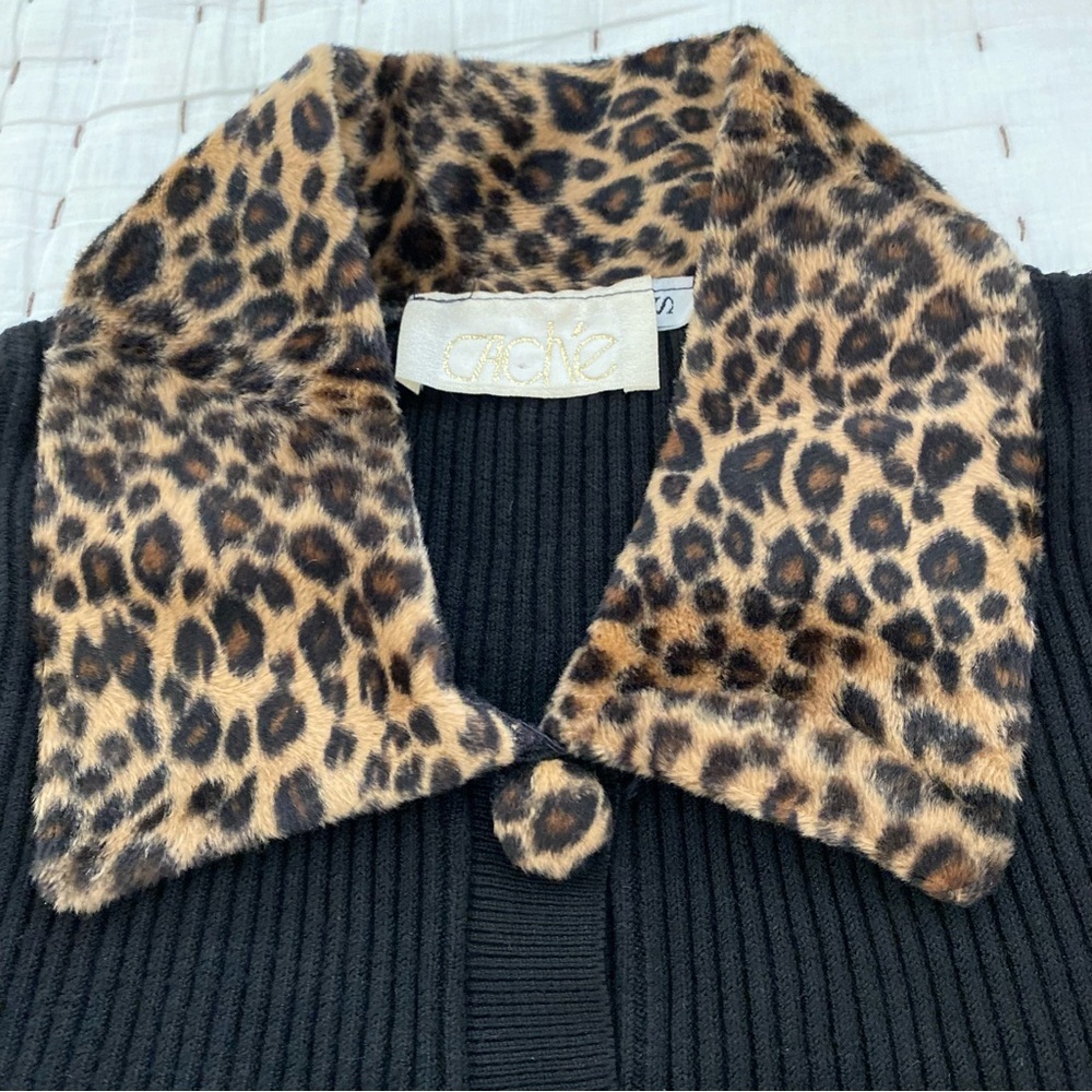 Cache Black Sweater With Leopard Print Accents - image 8